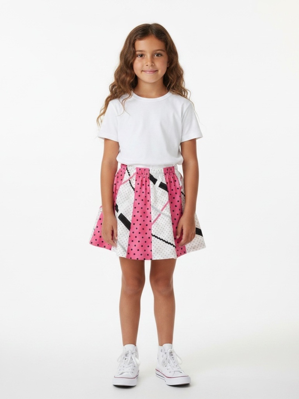 VTG Polka Dot & Lace Panel Circle Skater Skirt